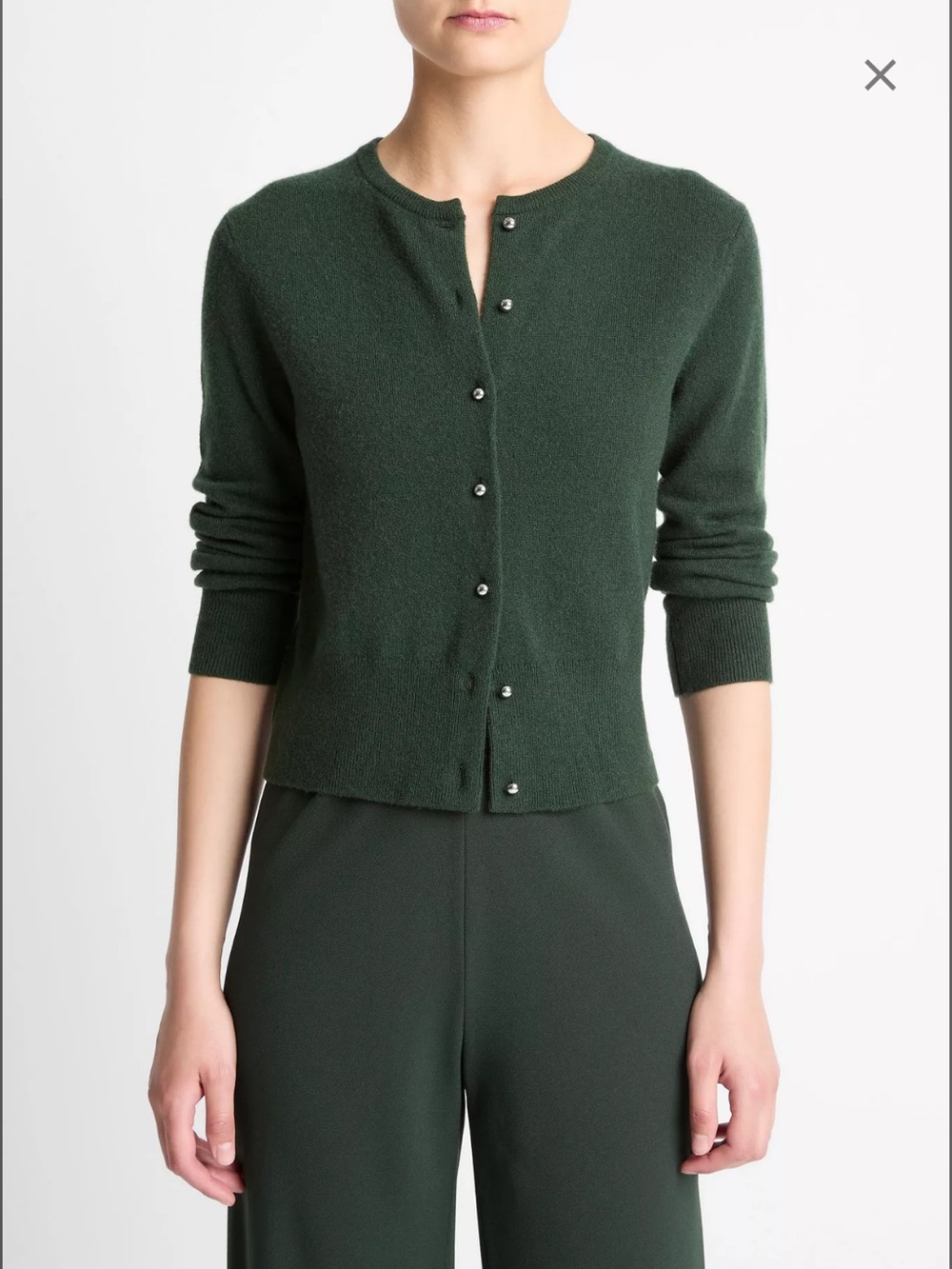 New Vince Small Forest Green Metal Button Cashmere Wool Cardigan Top Ret $398!